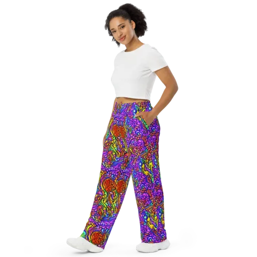 Technicolor Tangle on a Wide-Leg Pants