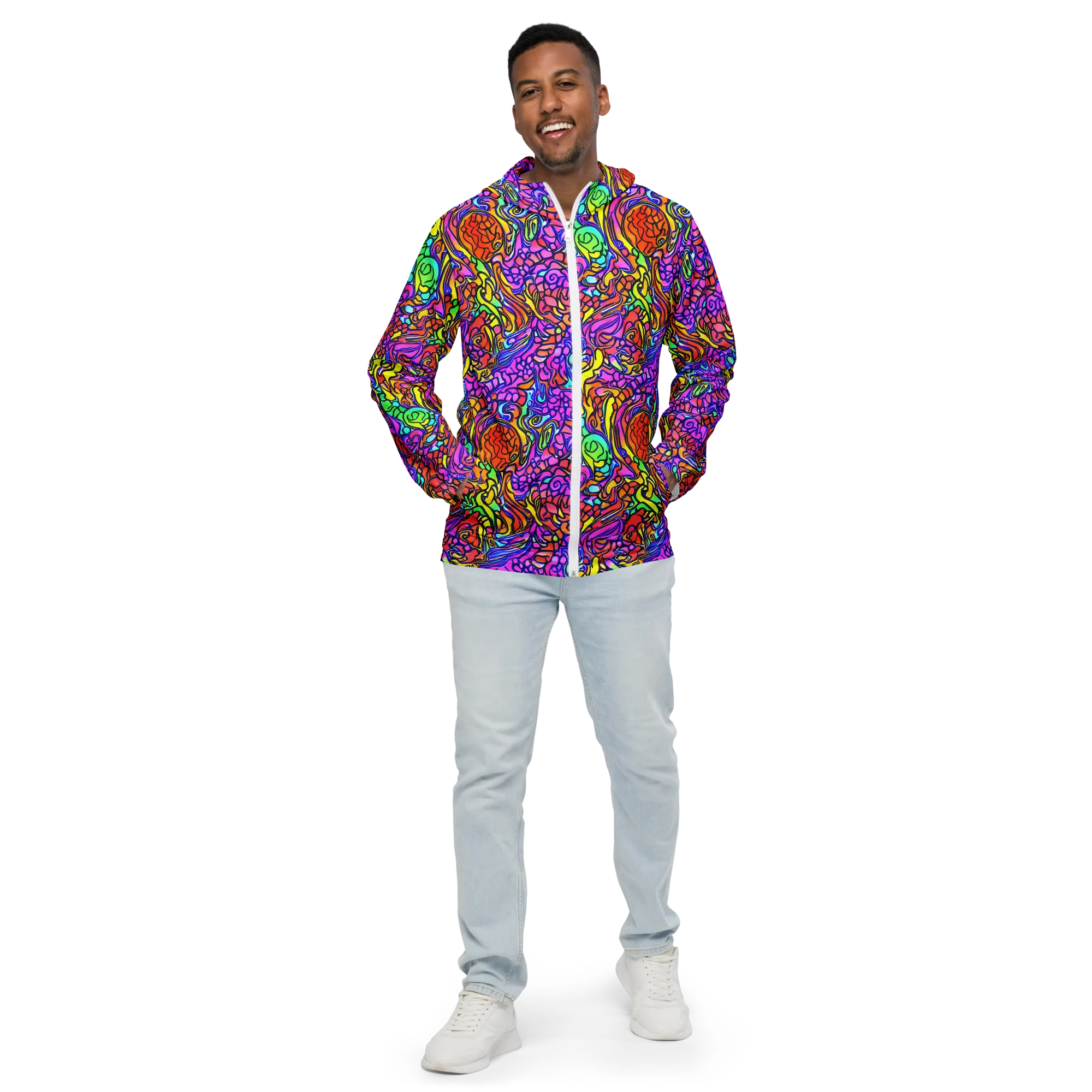 Technicolor Tangle on Men's Windbreaker — Front