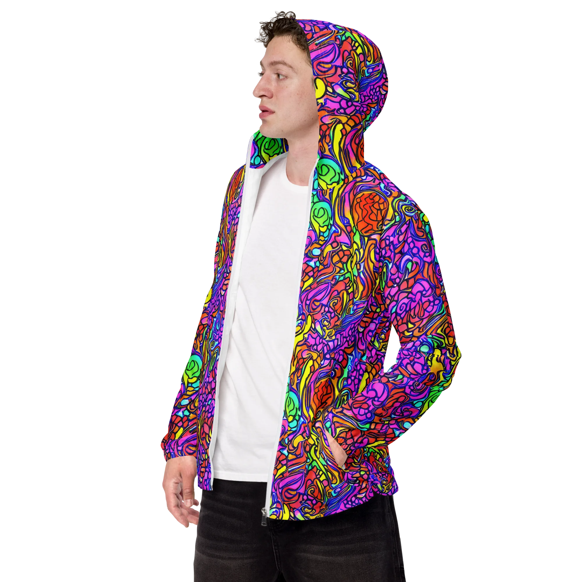 Technicolor Tangle on Men's Windbreaker — Left Front