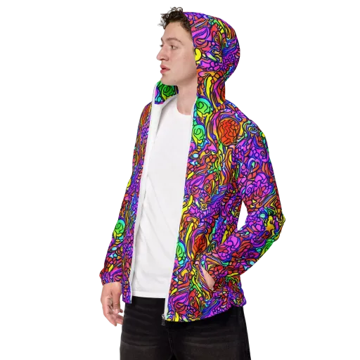 Technicolor Tangle on a Men's Windbreaker