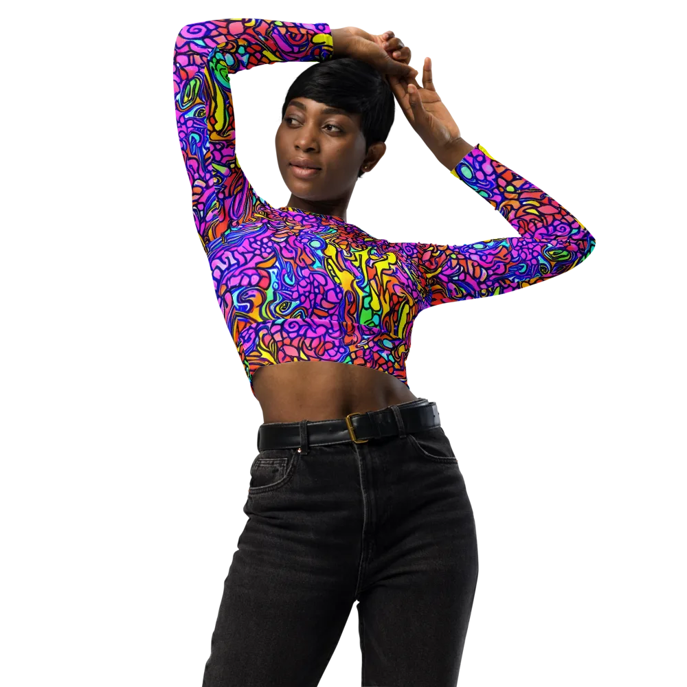 Technicolor Tangle on Long Sleeve Crop Top — Front