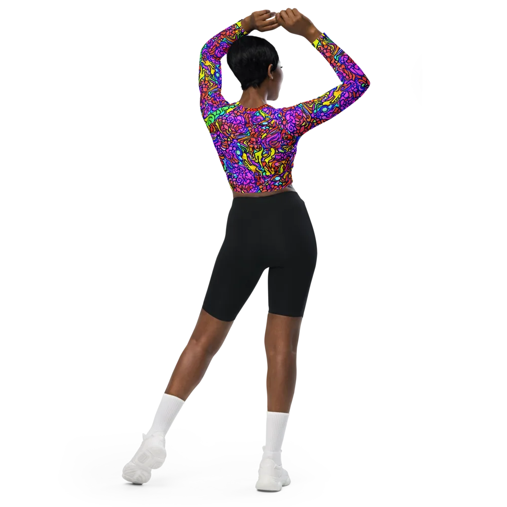 Technicolor Tangle on Long Sleeve Crop Top — Back