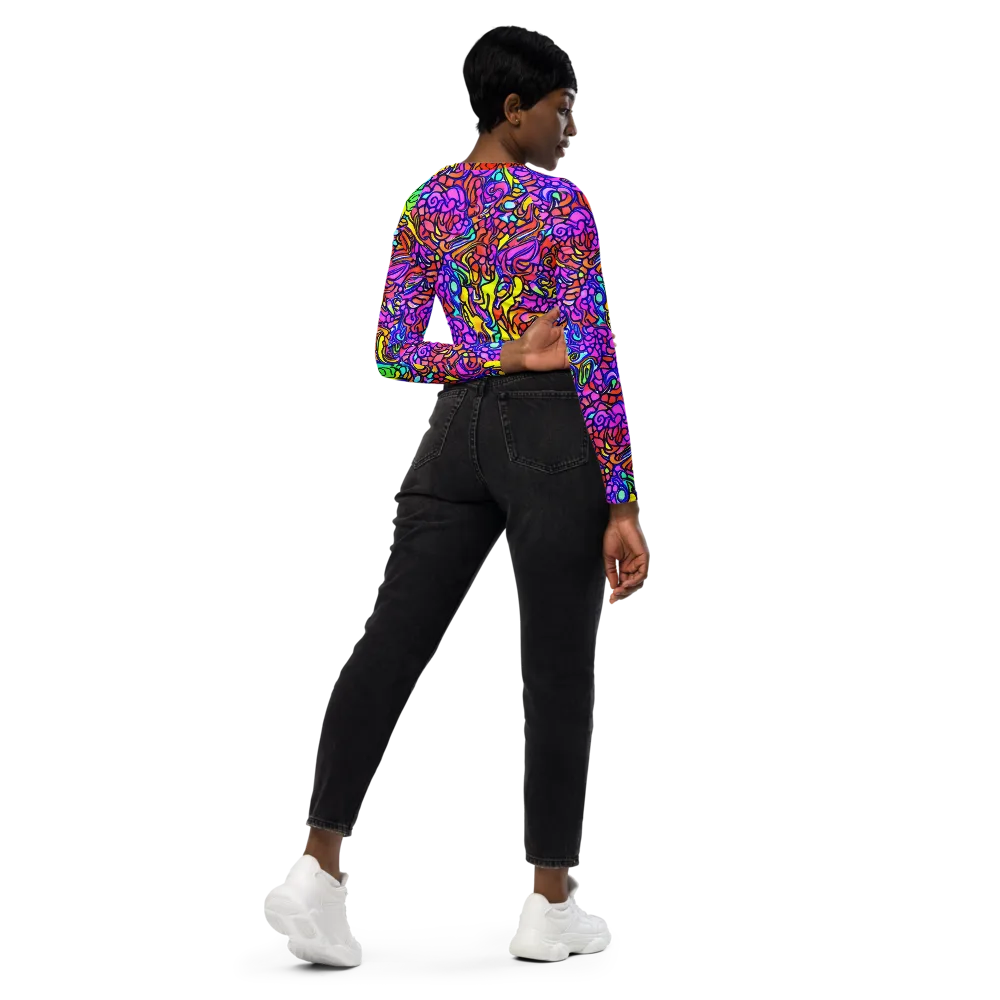 Technicolor Tangle on Long Sleeve Crop Top — Right Back