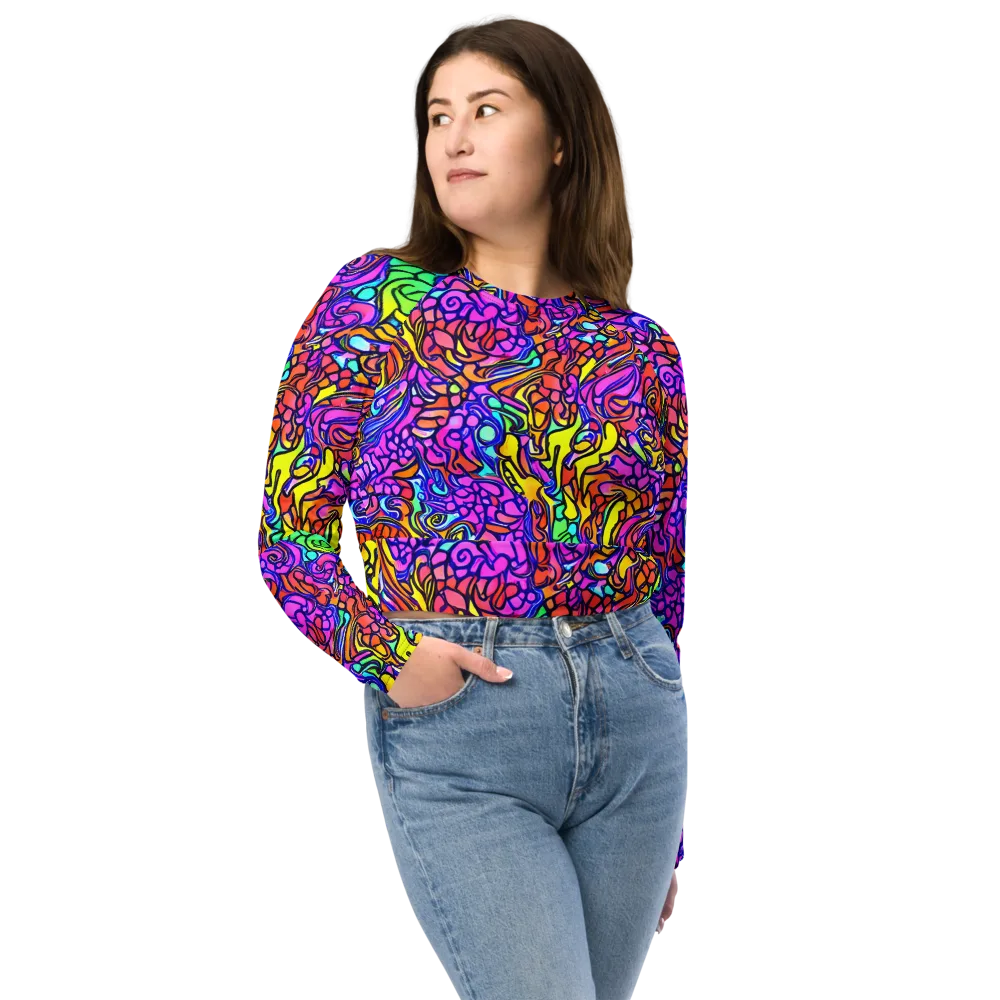 Technicolor Tangle on Long Sleeve Crop Top — Front