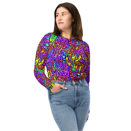 Technicolor Tangle on a Long Sleeve Crop Top