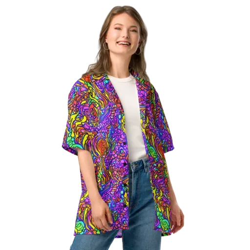 Technicolor Tangle on a Button Shirt