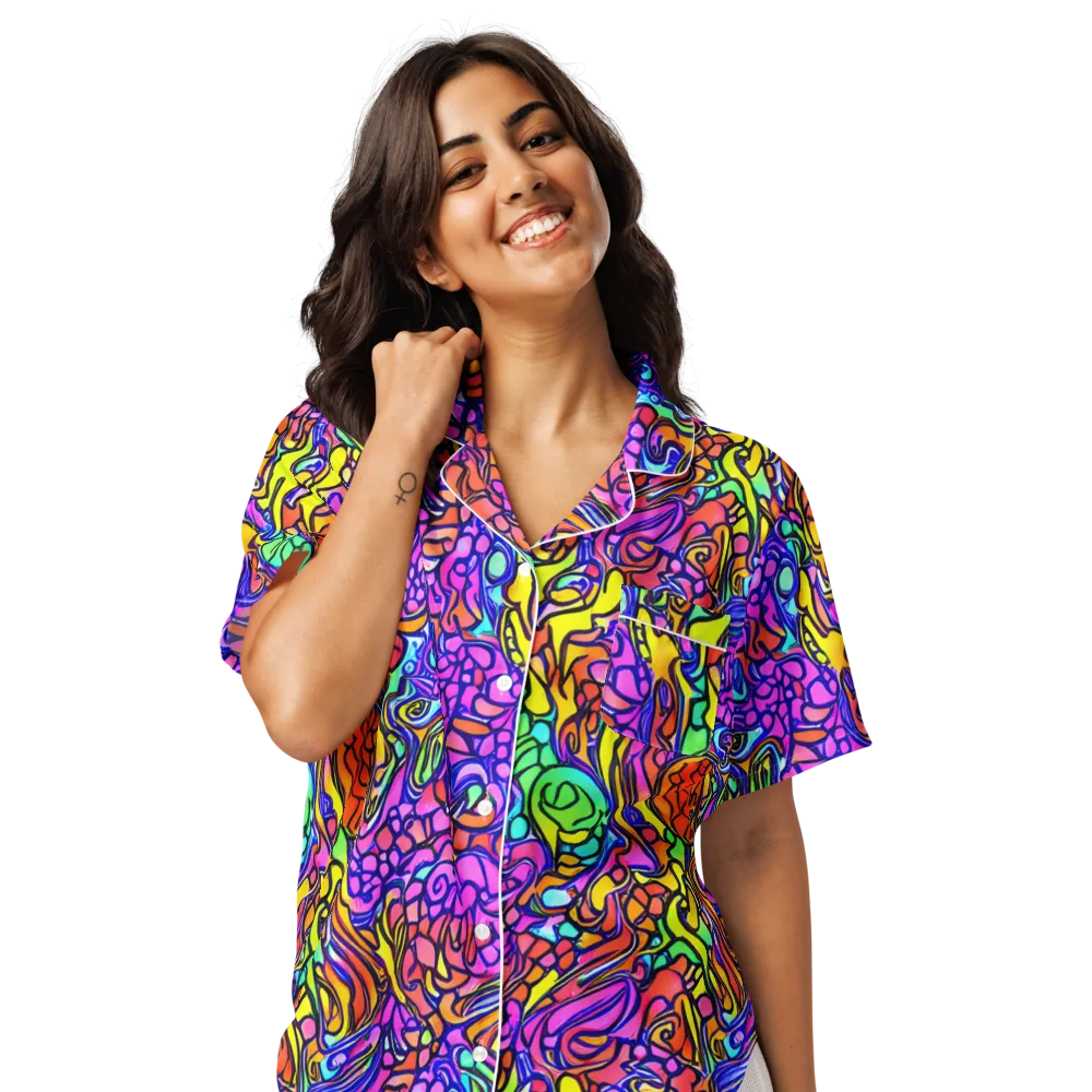 Technicolor Tangle on Women's Short Sleeve Pajama Top — Front