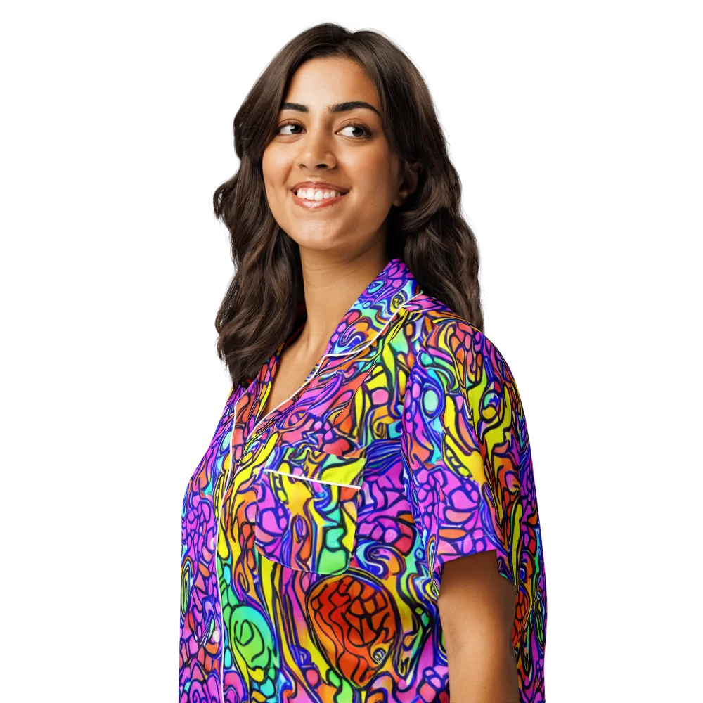 Technicolor Tangle on Women's Short Sleeve Pajama Top — Left Front