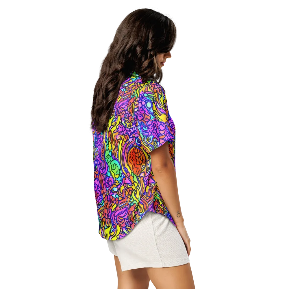Technicolor Tangle on Women's Short Sleeve Pajama Top — Right Back