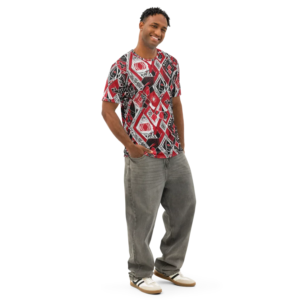Rouge Geometry on Men's Cotton Crew Neck T-Shirt — Right Front