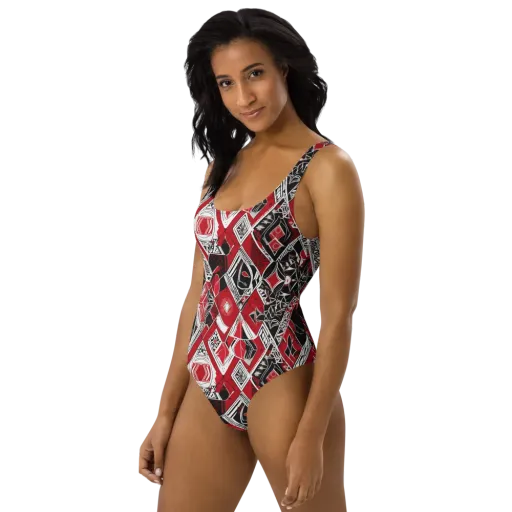 Rouge Geometry on a One-Piece Swimsuit