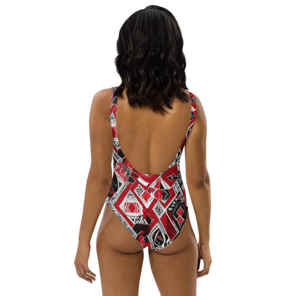 Rouge Geometry on One-Piece Swimsuit — Back