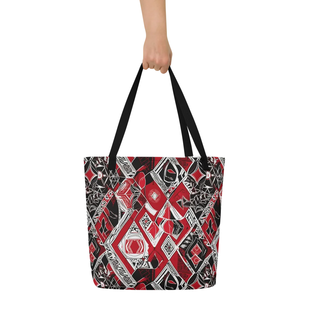 Rouge Geometry on Large Tote Bag W/ Pocket — Front