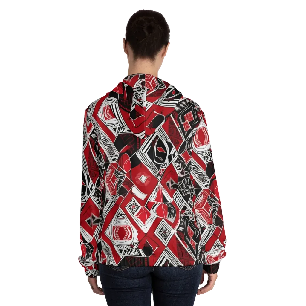 Rouge Geometry on Women's Full-Zip Hoodie — Back On Person