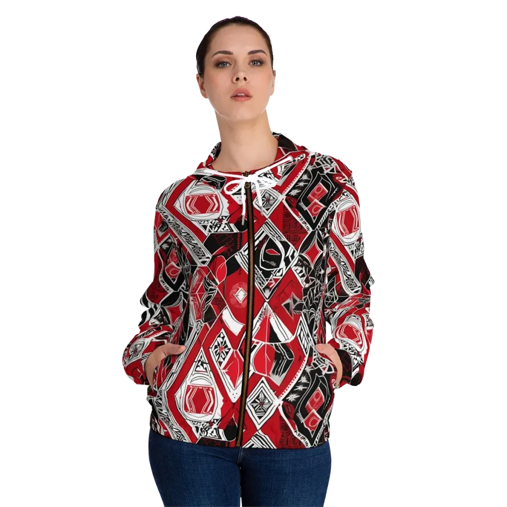 Rouge Geometry on Women's Full-Zip Hoodie — Front On Person