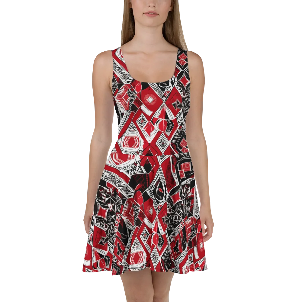 Rouge Geometry on Skater Dress — Front