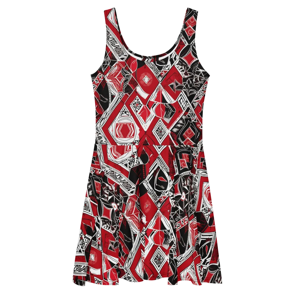 Rouge Geometry on Skater Dress — Front