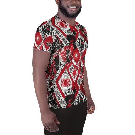 Rouge Geometry on a Men's Athletic T-Shirt