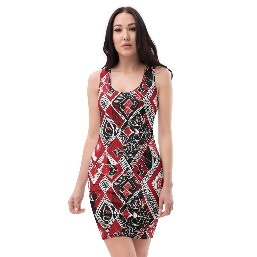 Rouge Geometry on Bodycon Dress — Front