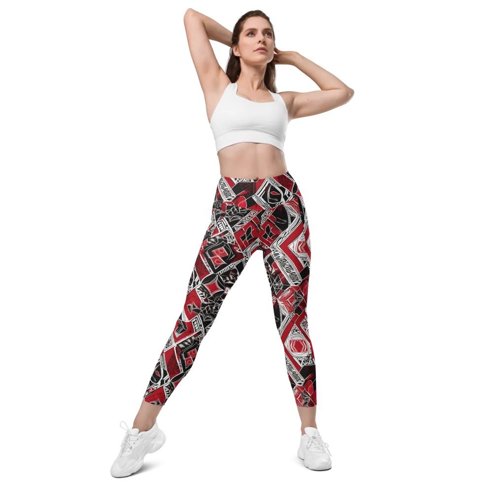 Rouge Geometry on Leggings with Pockets — Front