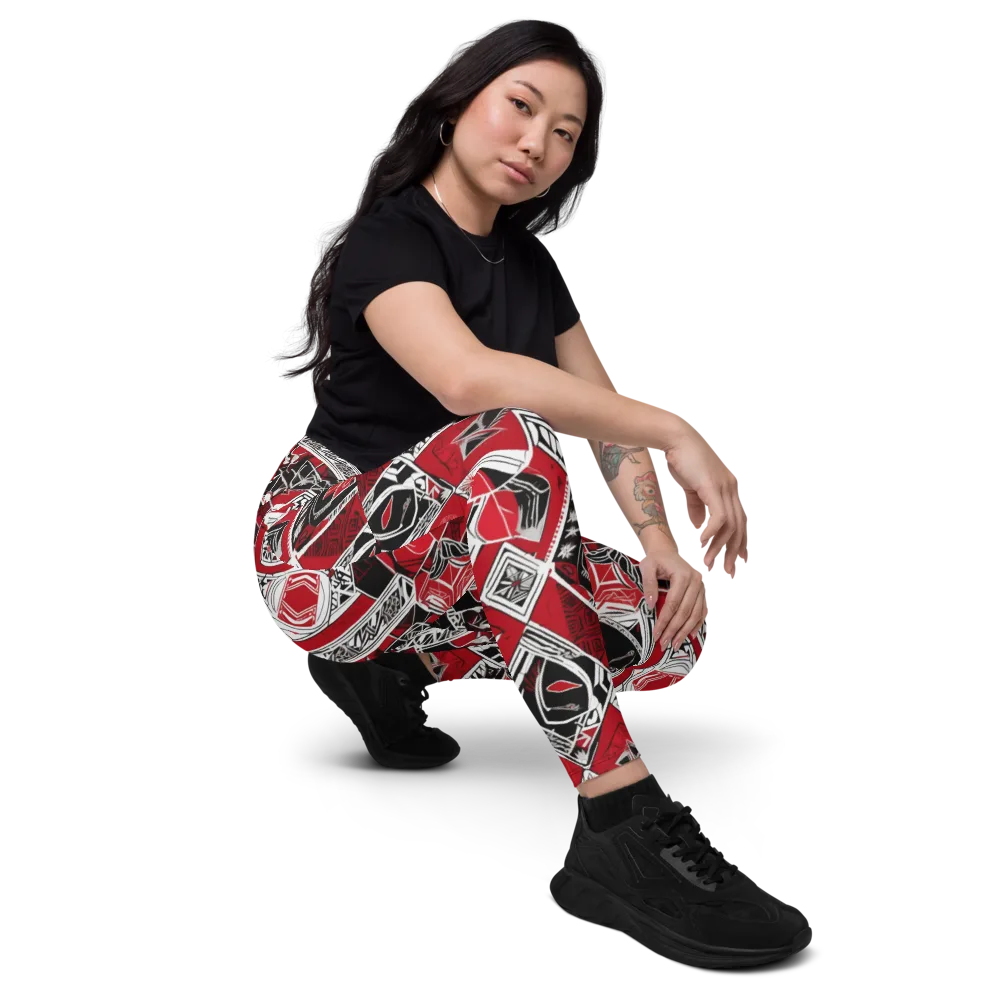 Rouge Geometry on Leggings with Pockets — Right Front