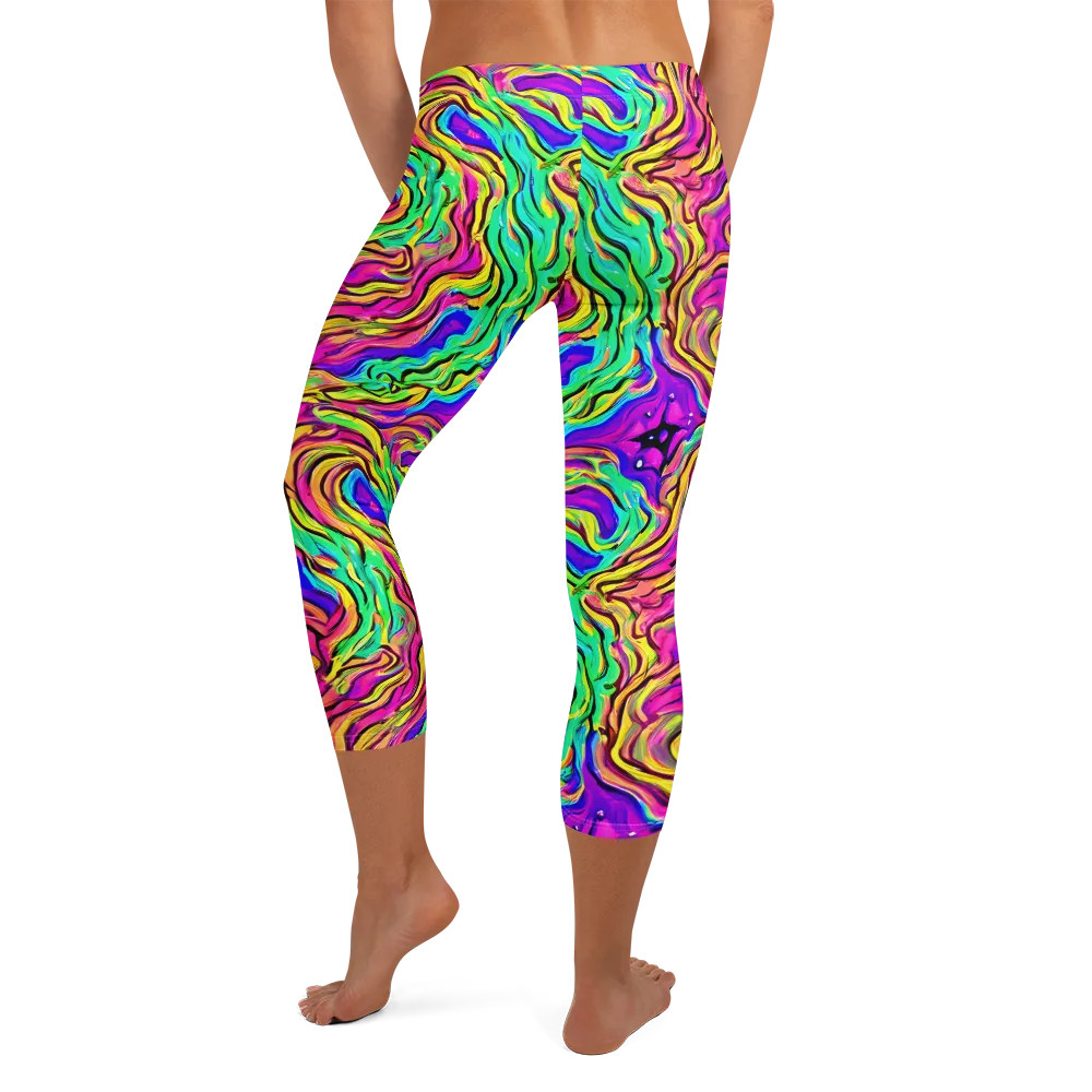 Kaleidoscope Torrent on Capri Leggings — Back