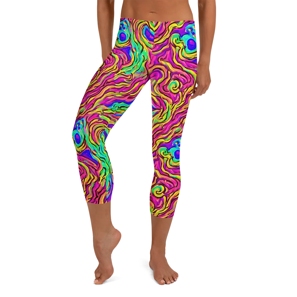 Kaleidoscope Torrent on Capri Leggings — Front