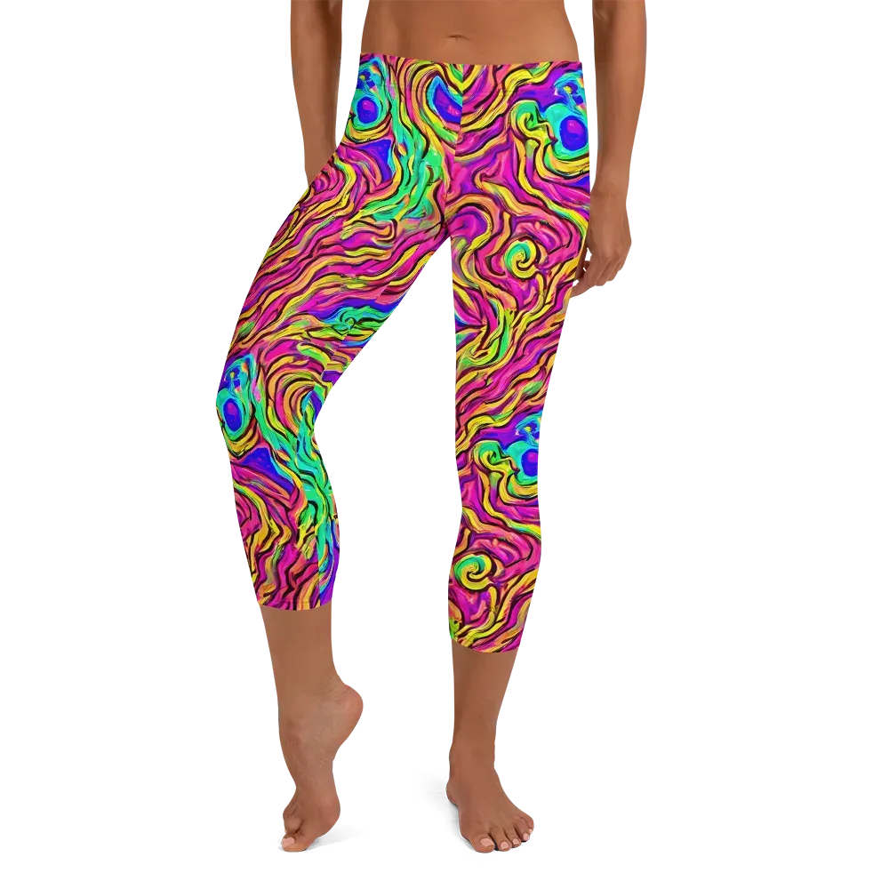 Kaleidoscope Torrent on Capri Leggings — Front