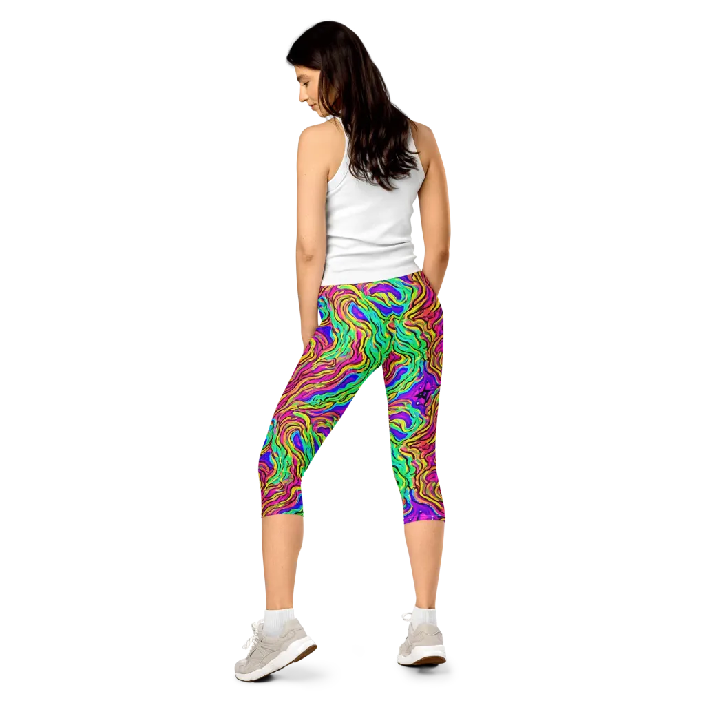 Kaleidoscope Torrent on Capri Leggings — Back