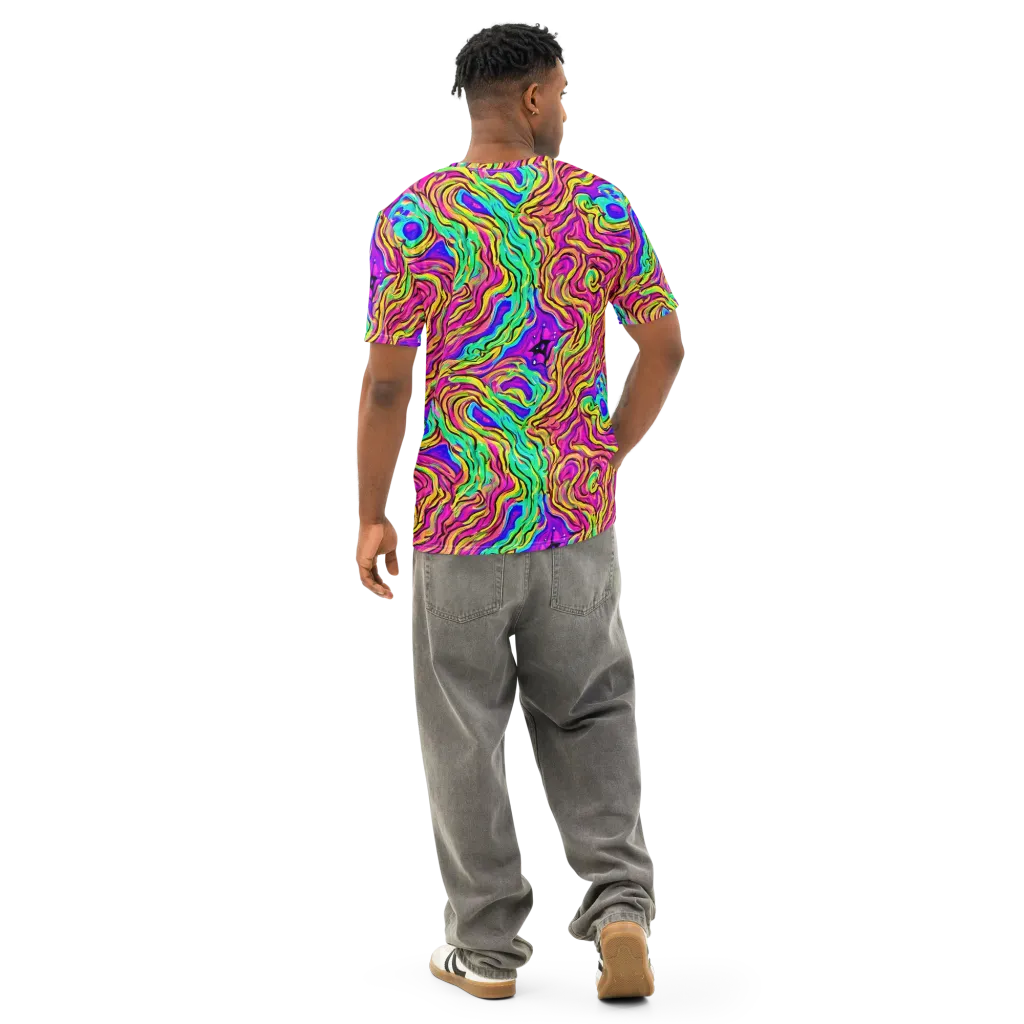 Kaleidoscope Torrent on Men's Cotton Crew Neck T-Shirt — Back