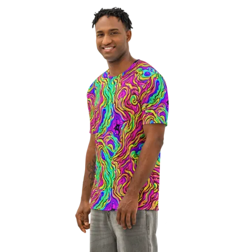 Kaleidoscope Torrent on a Men's Cotton Crew Neck T-Shirt