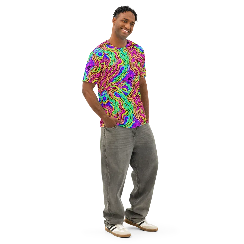 Kaleidoscope Torrent on Men's Cotton Crew Neck T-Shirt — Right Front