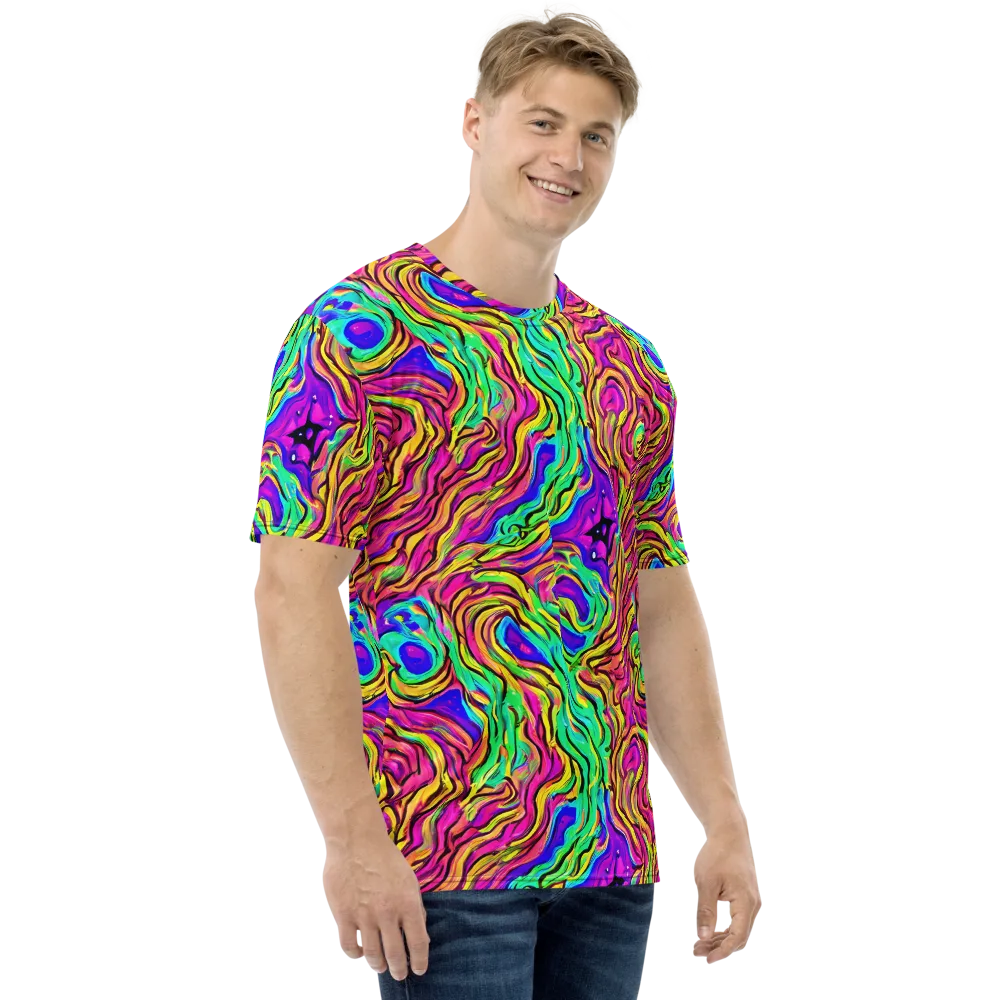Kaleidoscope Torrent on Men's Crew Neck T-Shirt — Right