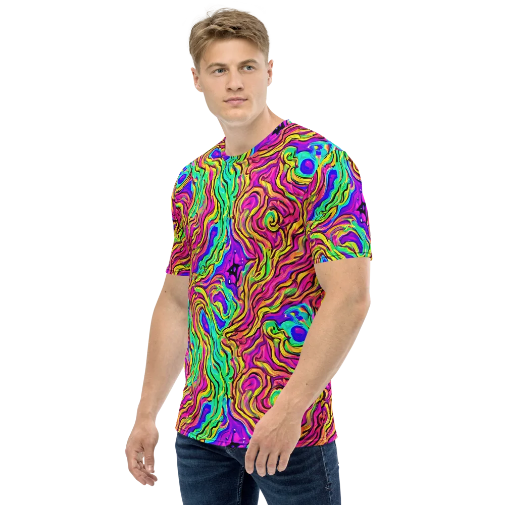 Kaleidoscope Torrent on Men's Crew Neck T-Shirt — Left
