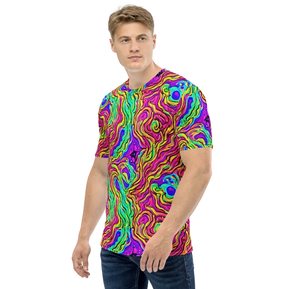Kaleidoscope Torrent on Men's Crew Neck T-Shirt — Left