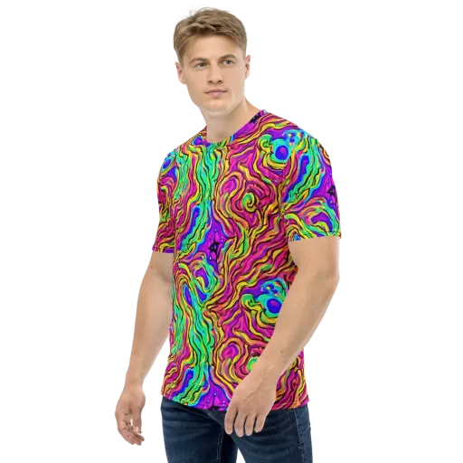 Kaleidoscope Torrent on a Men's Crew Neck T-Shirt