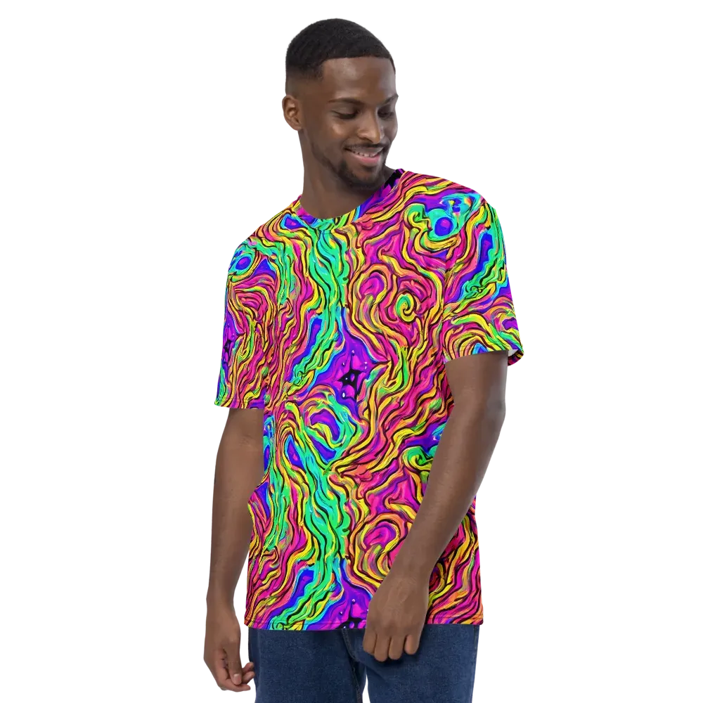Kaleidoscope Torrent on Men's Crew Neck T-Shirt — Left