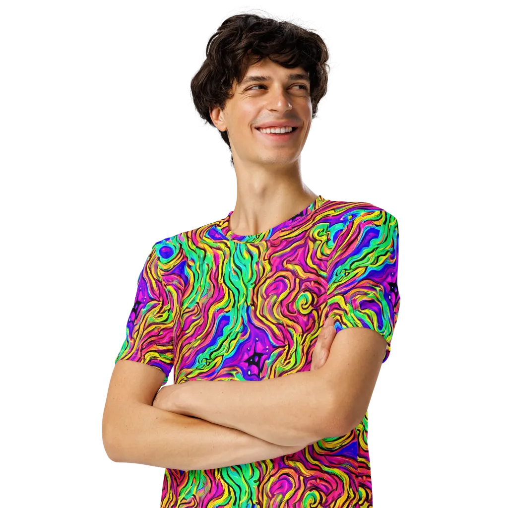 Kaleidoscope Torrent on Men's Crew Neck T-Shirt — Left Front