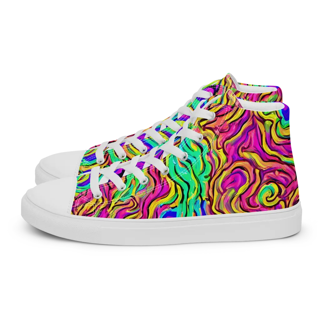 Kaleidoscope Torrent on Men's High Top Canvas Shoes — Left