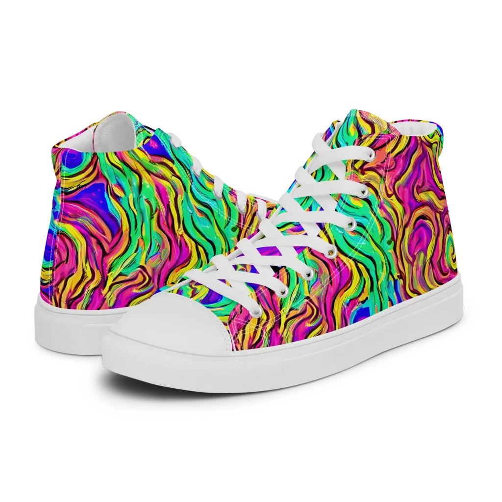 Kaleidoscope Torrent on Men's High Top Canvas Shoes — Left