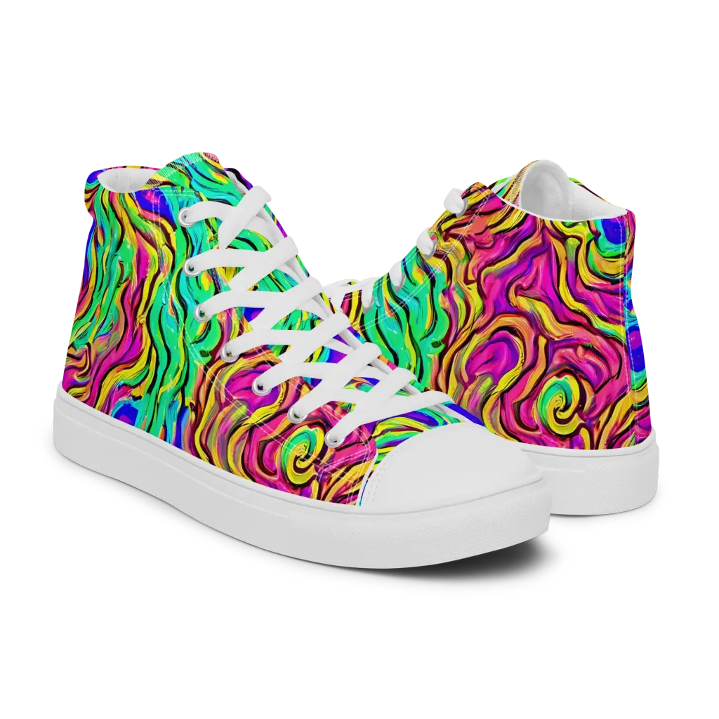 Kaleidoscope Torrent on Men's High Top Canvas Shoes — Right