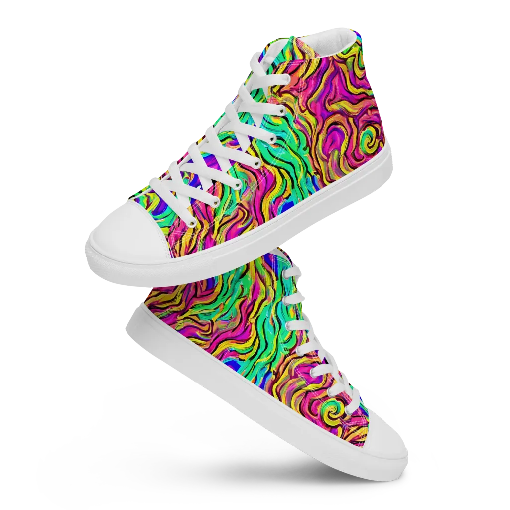 Kaleidoscope Torrent on Men's High Top Canvas Shoes — Front