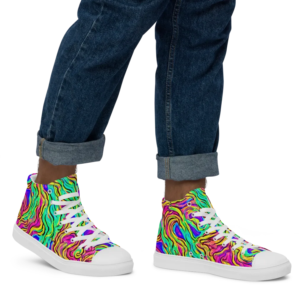 Kaleidoscope Torrent on Men's High Top Canvas Shoes — Right