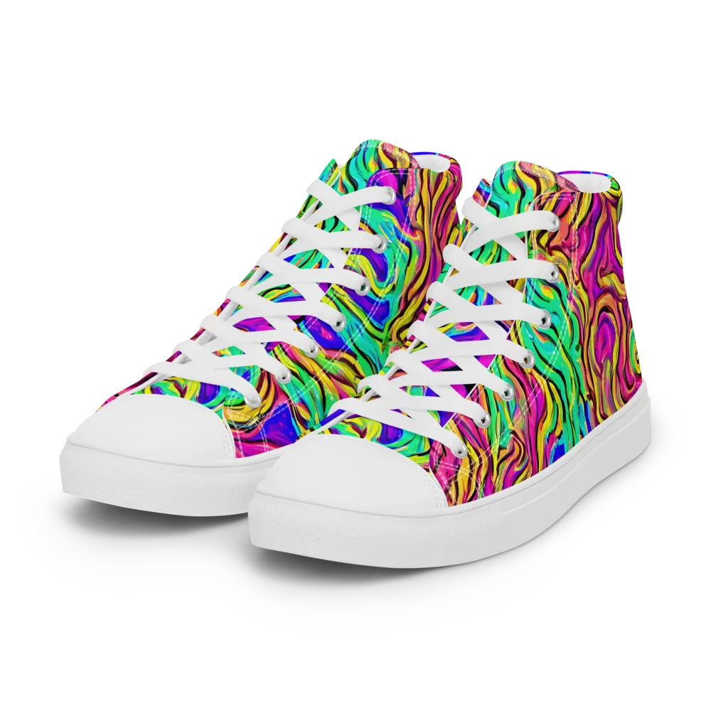 Kaleidoscope Torrent on Women's High Top Canvas Shoes — Left Front