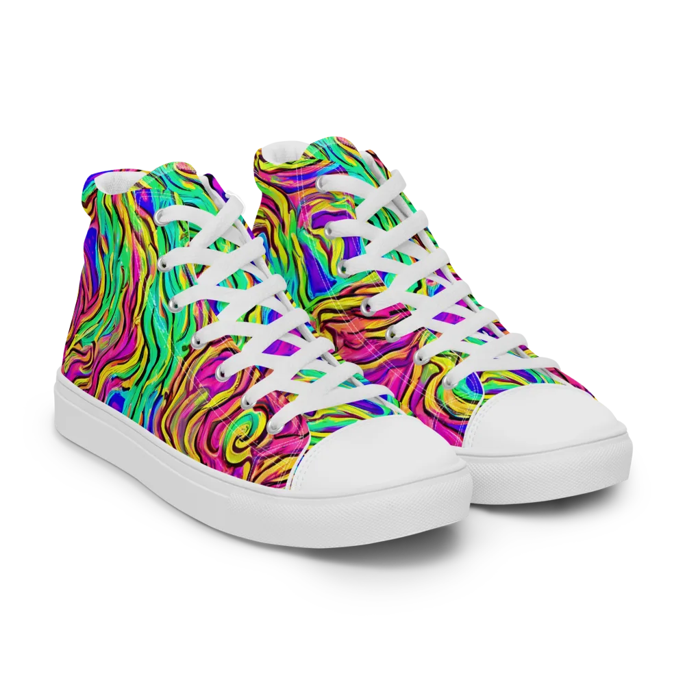 Kaleidoscope Torrent on Women's High Top Canvas Shoes — Right Front