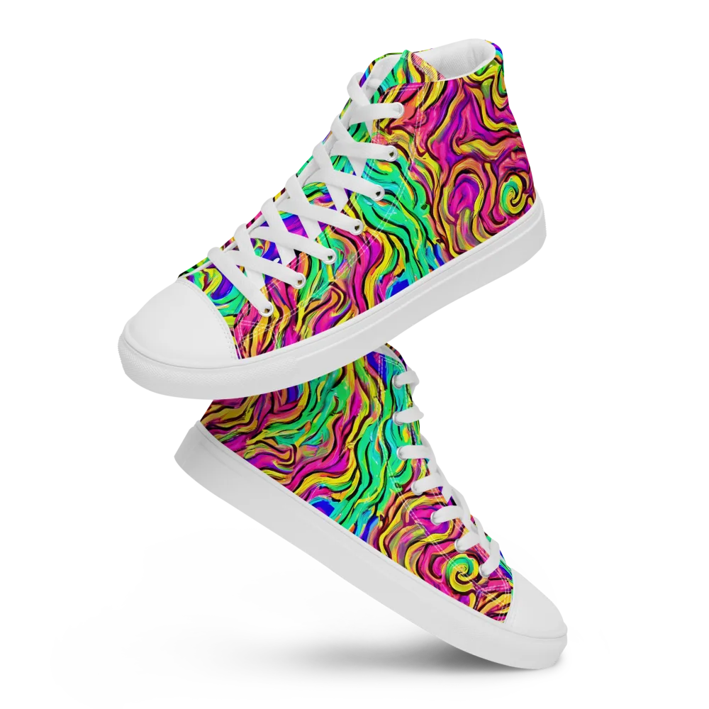 Kaleidoscope Torrent on Women's High Top Canvas Shoes — Front