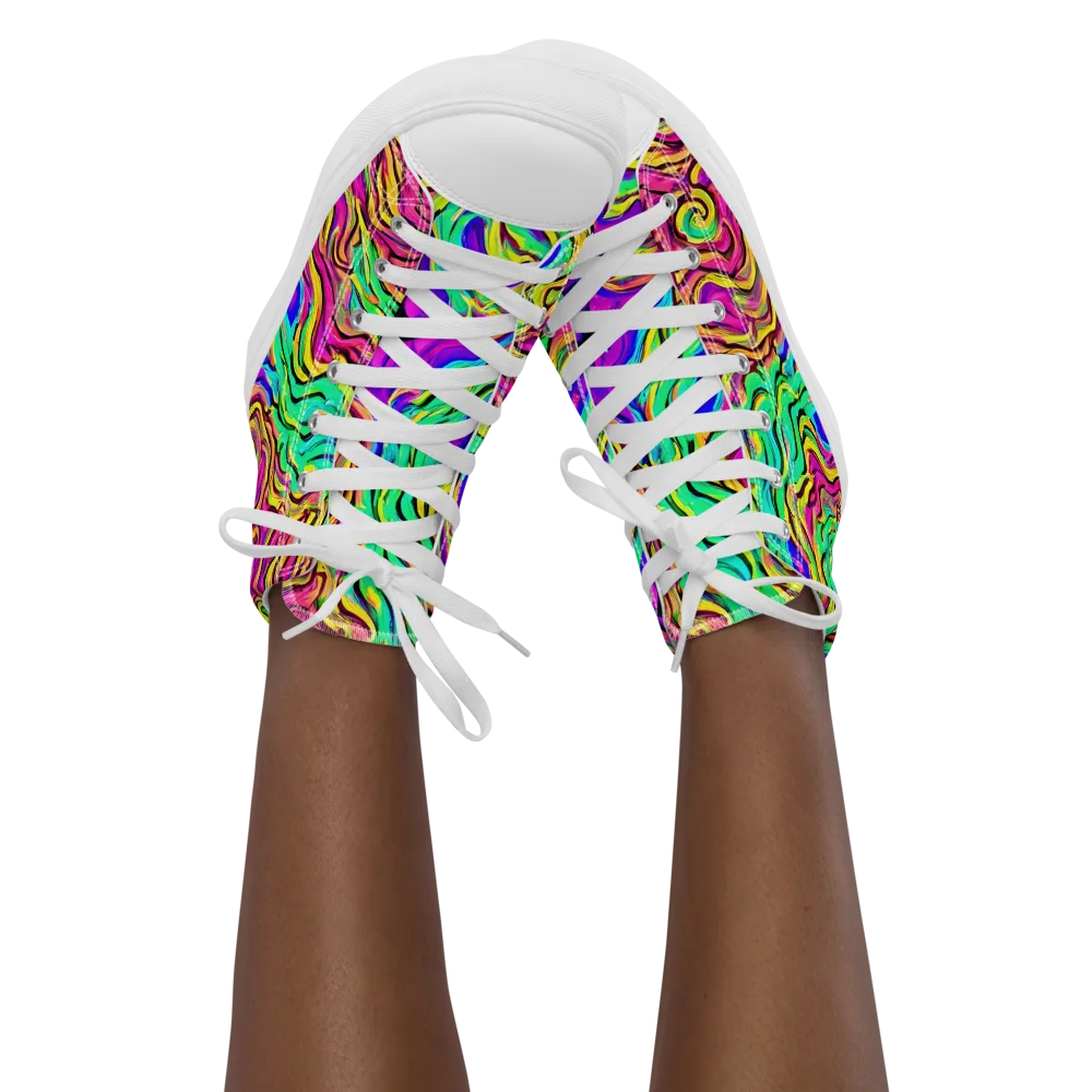 Kaleidoscope Torrent on Women's High Top Canvas Shoes — Front