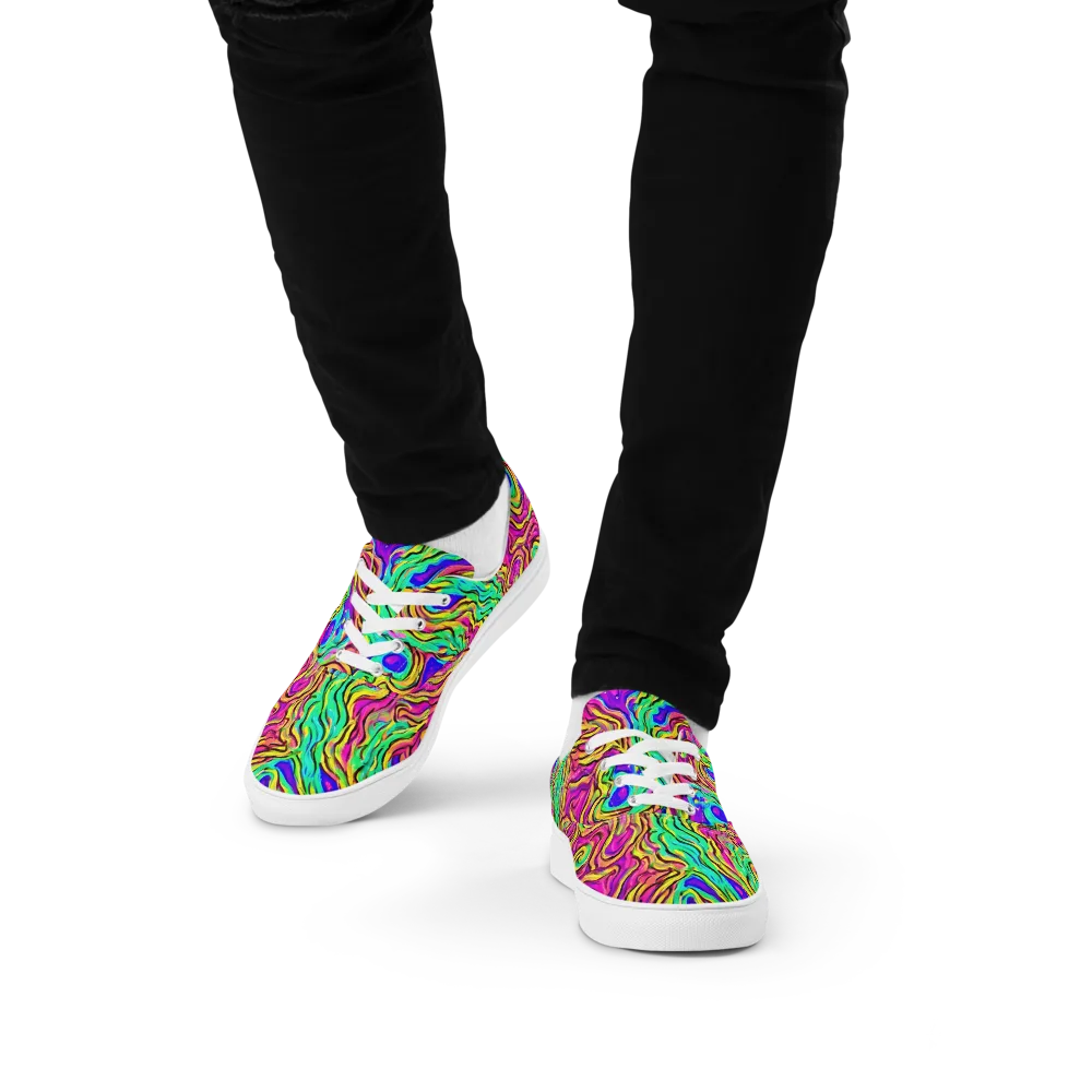 Kaleidoscope Torrent on Men's Lace-Up Canvas Shoes — Front