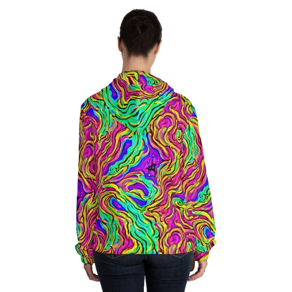 Kaleidoscope Torrent on Women's Full-Zip Hoodie — Back On Person