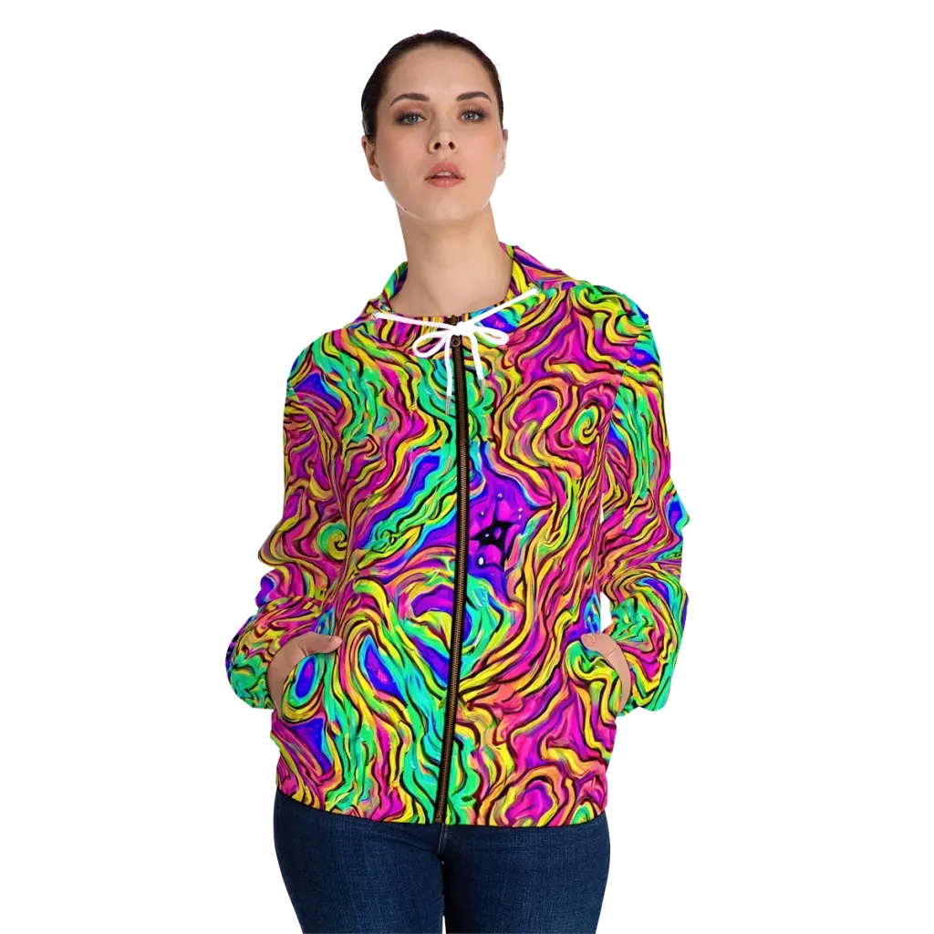 Kaleidoscope Torrent on Women's Full-Zip Hoodie — Front On Person
